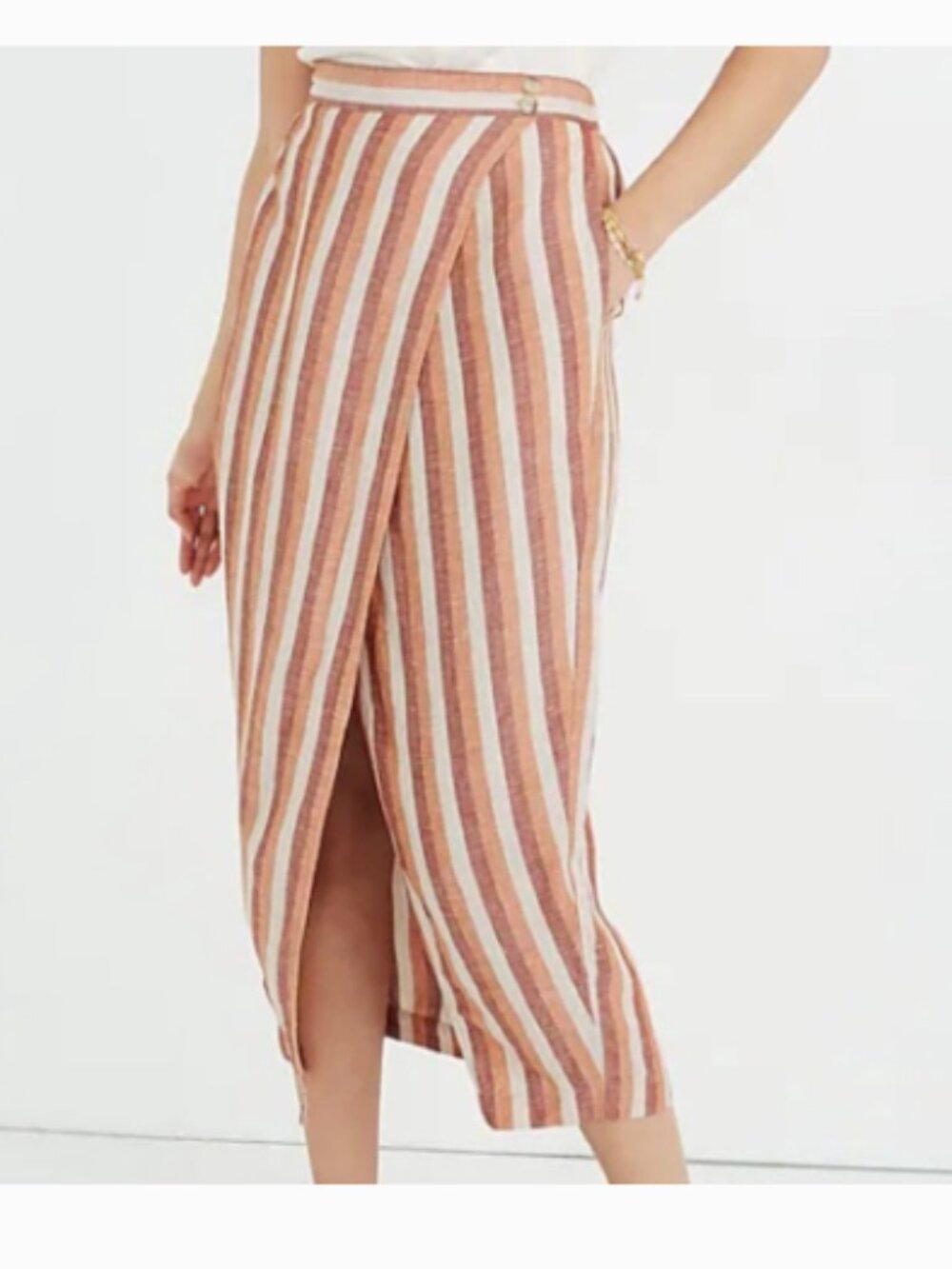 NWT Madewell Striped Pull-On Wrap Midi Skirt (S) - Picture 2 of 7